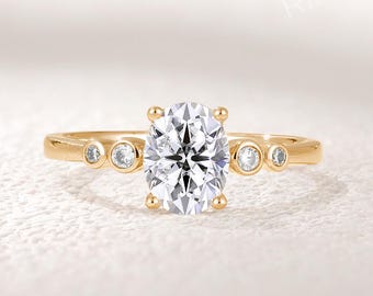 Classic Oval Moissanite Engagement Ring, Solid Gold Bezel Set Wedding Ring, Timeless Minimalist Daily Wear Bridal Jewelry, Gift for her