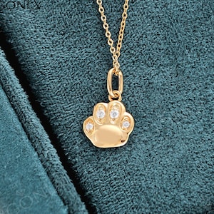 Gold Paw Print Pendant - Moissanite Pet Pendant Necklace in 14K Gold | Pet Memorial Jewelry | Cute Animal Lover Gift for Dog or Cat Mom
