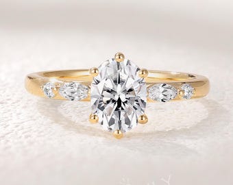 Classic Moissanite Engagement Ring, Dainty Yellow Gold Ring, Minimalist Bridal Ring