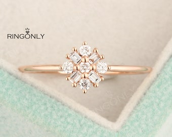 Cluster Diamond Engagement Ring Flower Unique Antique Baguette cut Snowflake Wedding Women Bridal Promise Jewelry Anniversary Gifts For Her