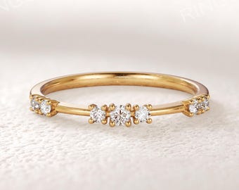Dainty Moissanite Wedding Band, Classic Round Gemstone Stackable Ring, Minimalist Tiny Band, Anniversary Gift