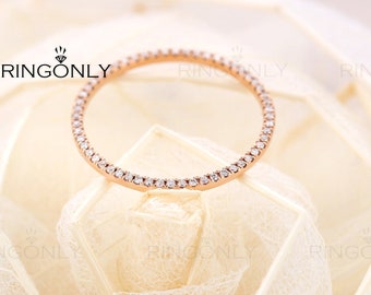 Vintage Natural Diamond delicate unique eternity engagement ring, rose gold  for wedding ,Bridal Jewelry ,Anniversary promise gift for women