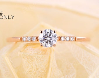 Rose Gold Verlobungsring, Diamant Moissanite Ring, Ehering, Vintage Brautschmuck, Einzigartiger Stapelring, Jahrestagsgeschenk für sie