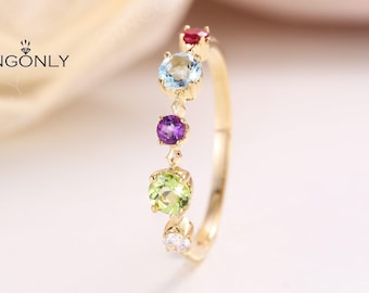 Rose gold ring Diamond Peridot Aquamarine Amethyst Ruby Wedding Women Anniversary Christmas Thanksgiving day Gift