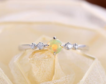 Vintage Opal engagement Ring,White gold Cluster engagement ring,Wedding,Unique Diamond Bridal ring,Stacking Promise Anniversary