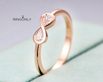 Pear Shaped cut diamond Infinity Engagement Ring Bridal Dainty Minimalist Simple Alternative Wedding ring Delicate Drop Promise Anniversary