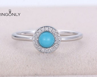 Turquoise engagement Ring Gold Antique Women Halo Diamond Birthstone Wedding Promise Alternative Gemstone Jewelry Anniversary Gifts For Her