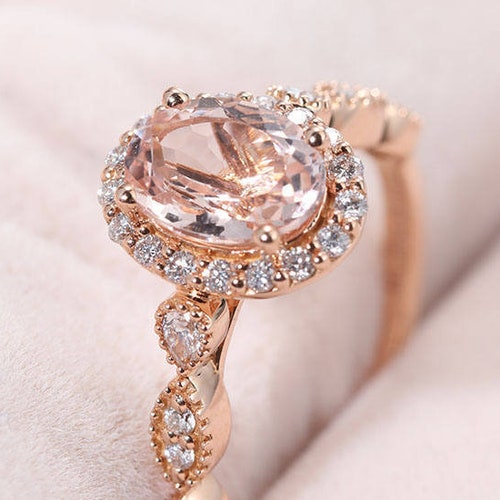 Vintage Morganite Engagement Ring Oval Cut Rose Gold Prong - Etsy