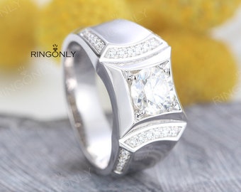 Unique engagement ring for men Vintage Moissanite engagement ring Wedding Diamond Antique Bridal set Jewelry Statement Anniversary gift