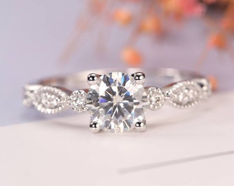 Art Deco Engagement Ring Vintage Women Wedding Natural Diamond Antique Moissanite Bridal set Jewelry Half eternity Promise Anniversary Gift