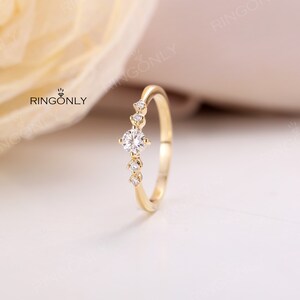 Natural diamond engagement ring Simple yellow gold ring Round shaped prong set ring Diamond moissanite ring Minimalist anniversary ring image 2