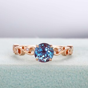 Alexandrite Engagement Ring Rose Gold, Vintage Wedding Ring, Diamond Antique Ring, Anniversary Ring, Art deco ring,Thanksgiving day gift
