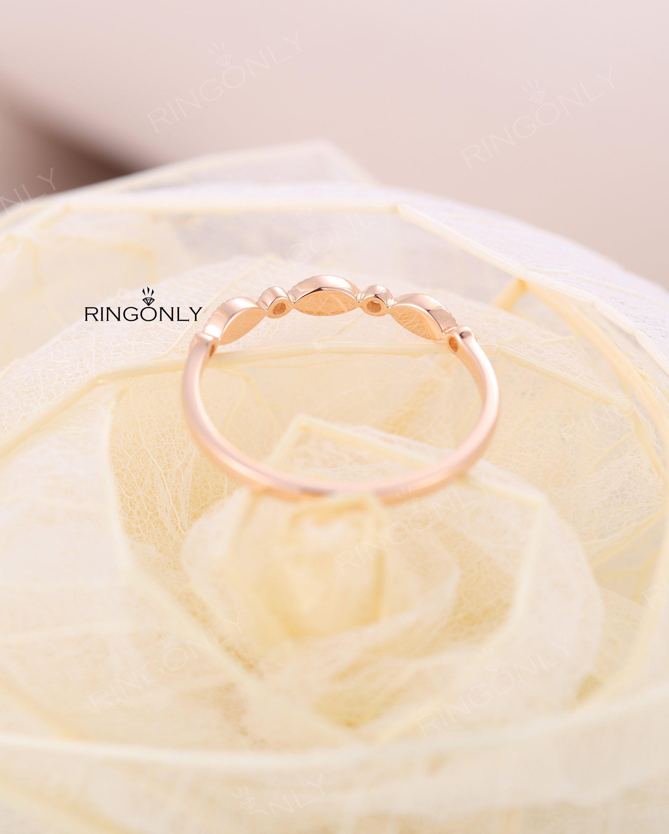 Rose gold engagement ring women round cut Diamond Milgrain Art | Etsy