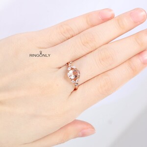 Vintage morganite engagement ring Oval cut prong set ring Unique rose gold ring Marquise & round cut moissanite diamond ring Bridal ring image 3