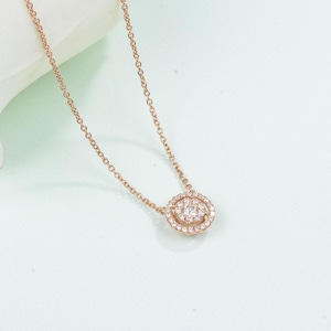 Round Diamond Pendant in 14k Rose Gold,Necklace Pendant with Natural Diamonds,Exquisite Princess Cut diamond,Engagement Necklace,Valentine's