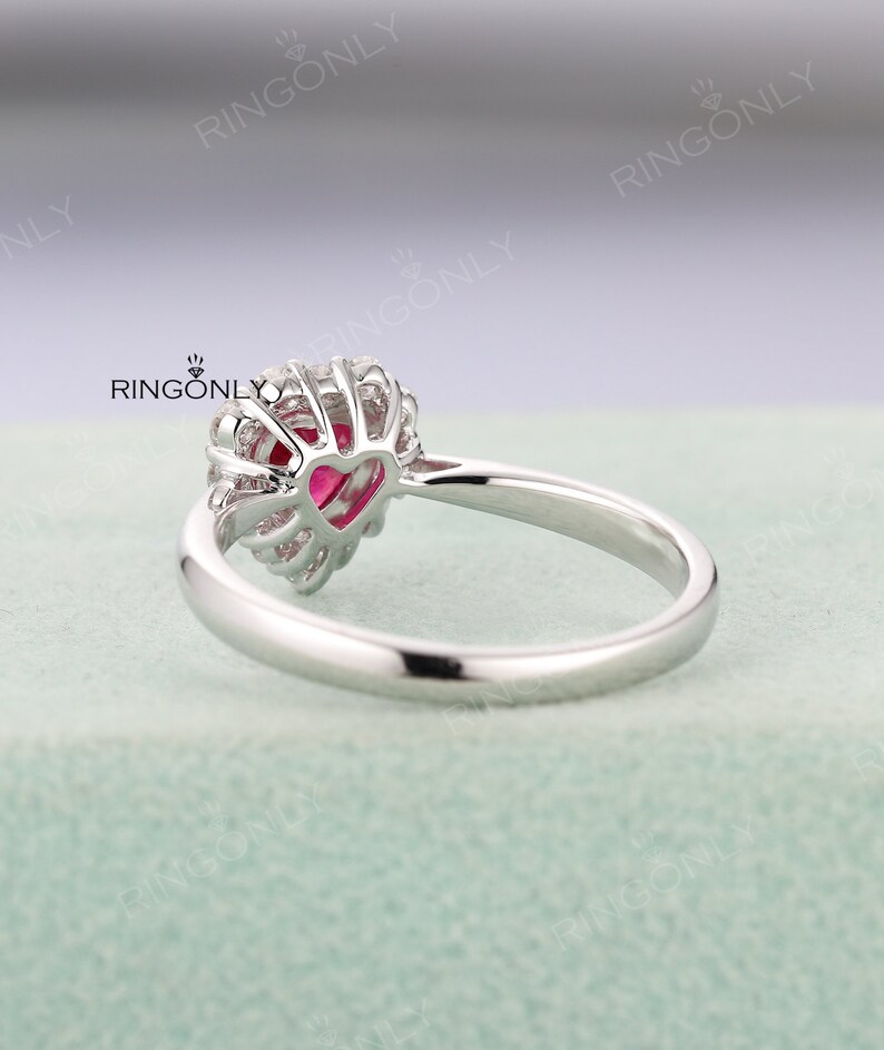 Heart Shaped Ruby Engagement Ring in White Goldhalo Diamond - Etsy