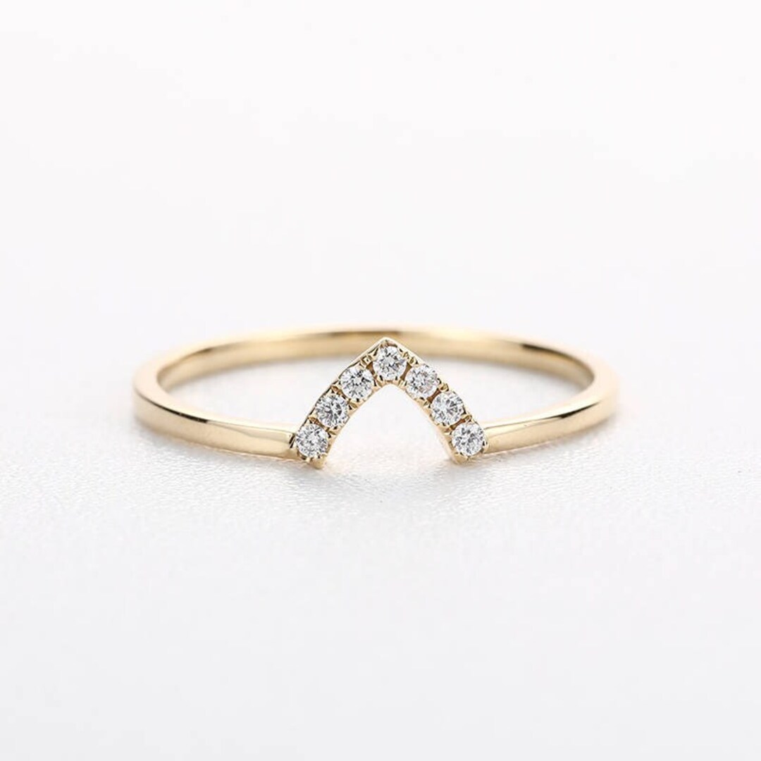 Stacking Ring Curved Wedding Band Women Delicate Diamond Ring Etsy