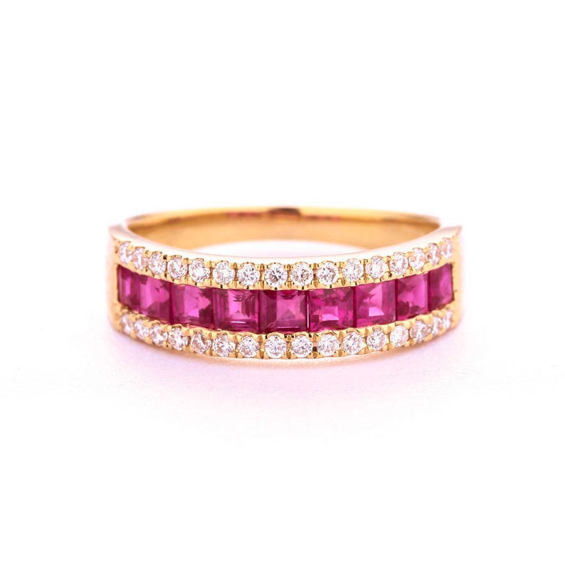 Alternative Ruby Wedding Band Women Solid 14K Gold Half - Etsy