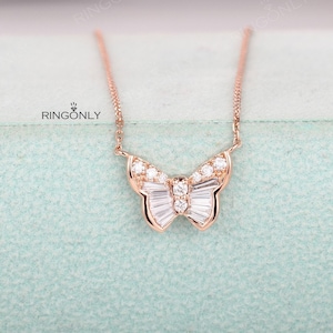 Diamond Butterfly Pendant Necklace 14k Rose Gold Necklace Natural Diamond Pendant Unique Engagement necklace Pendant