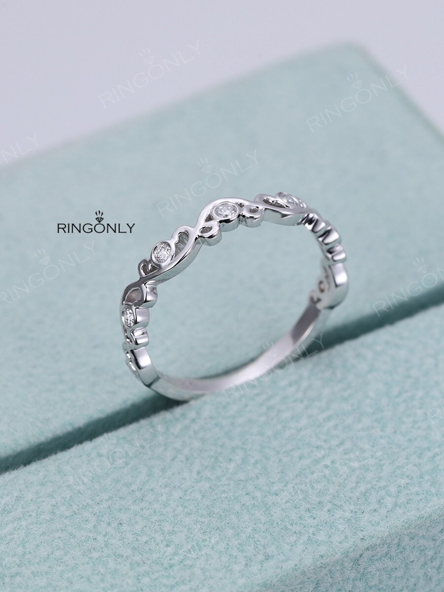 Diamond Wedding Band Women White Gold Jewelry Art Deco Gift Etsy