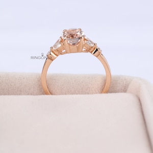 Vintage morganite engagement ring Oval cut prong set ring Unique rose gold ring Marquise & round cut moissanite diamond ring Bridal ring image 7