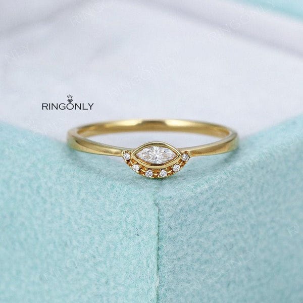 Marquise cut Engagement Ring Unique 14K Gold Cluster Thin Dainty Evil Eye Promise Delicate  Diamond wedding Women Anniversary