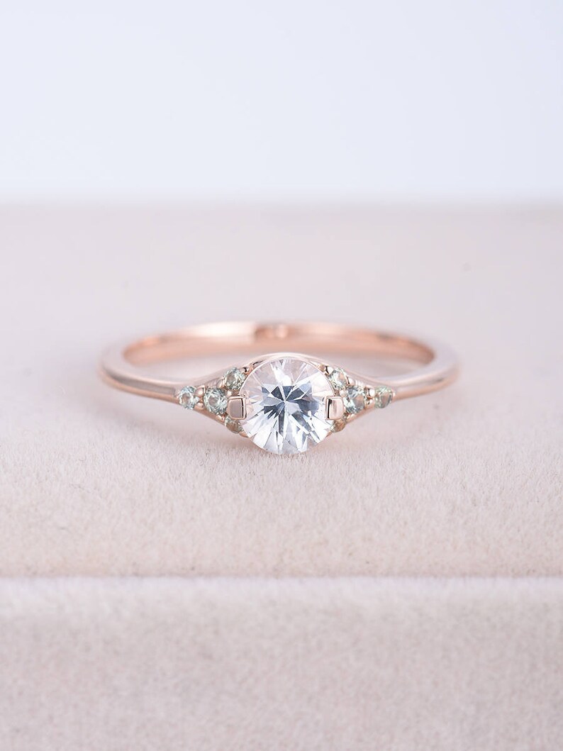 Engagement Ring For Women In Rose Gold With White Sapphire And Etsy