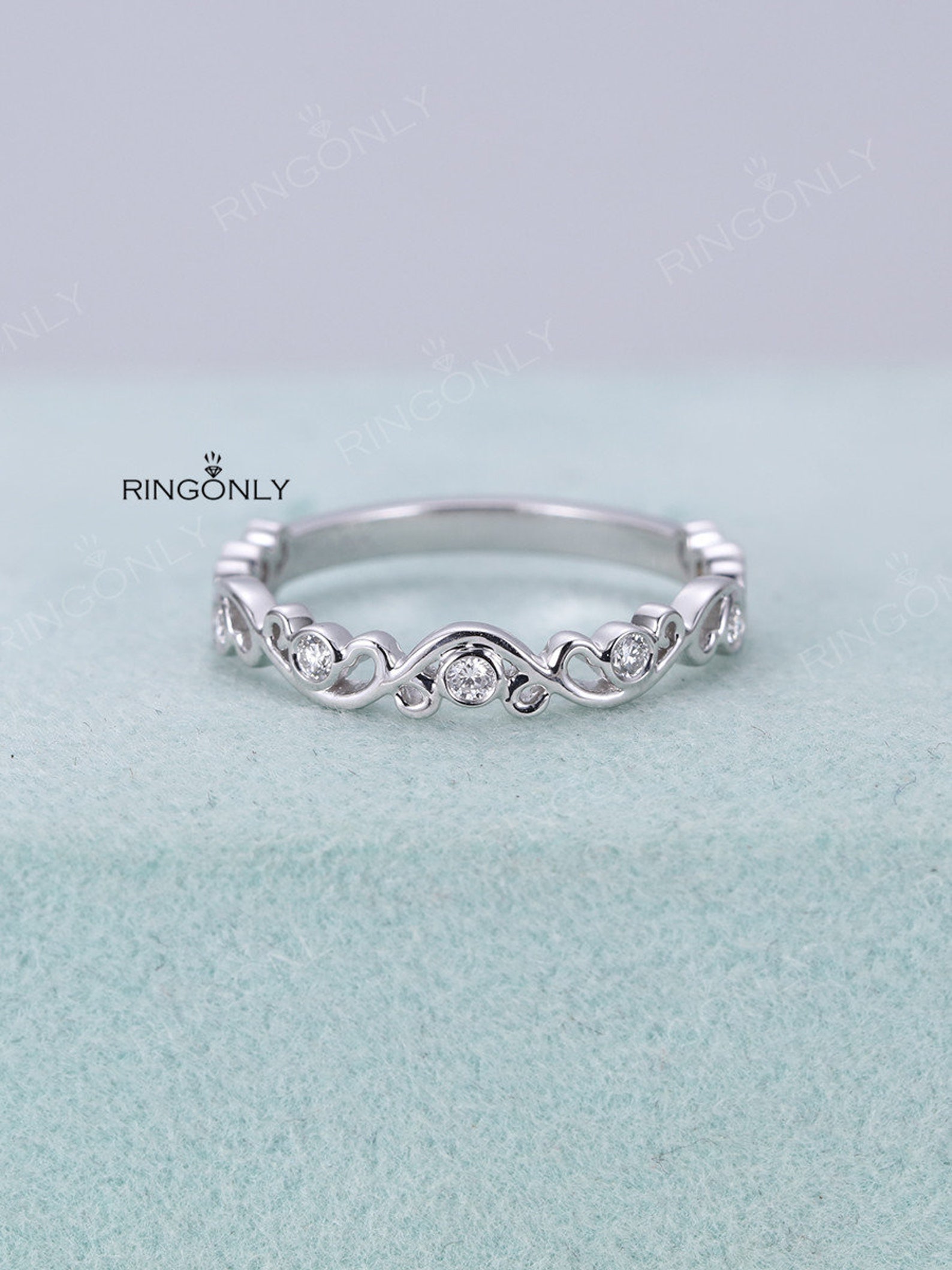 Diamond Wedding Band Women White Gold Jewelry Art Deco Gift Etsy