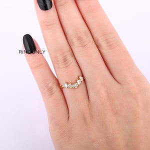 Art Deco Baguette Moissanite Wedding ring, Five Stones Chevron Matching band, Bridal Anniversary Gift image 15