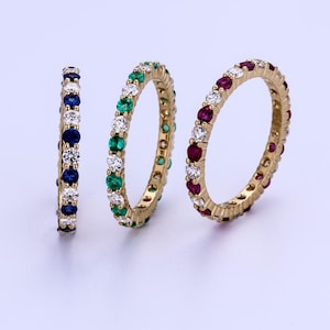 Lab Emerald wedding band women Diamond Eternity Band Delicate Sapphire Diamond wedding band Ruby Birthstone gemstone Stacking band