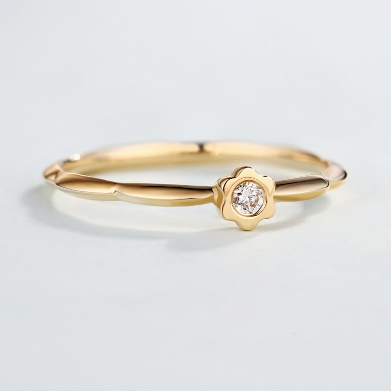 Dainty Engagement Ring Simple Diamond Ring 14K Yellow Gold Etsy