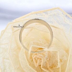 Vintage Peach Pink Sapphire wedding band, Dainty Half Eternity Moissanite ring,Unique Matching Wedding Ring,Promise Anniversary Gift for her image 6