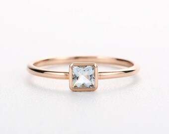 Minimalist Engagement Ring Bezel Set Baguette Diamond Ring