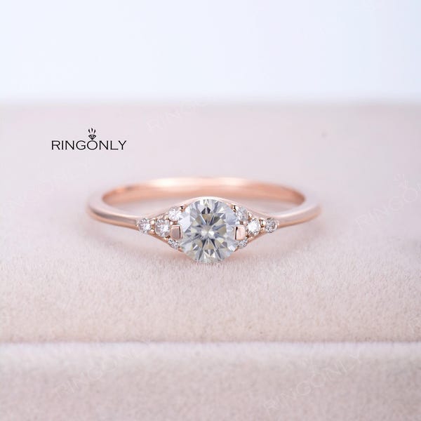 Vintage C&C Moissanite engagement ring,Art deco ring, rose gold ring, Cluster Wedding ring unique ring Bridal ring,anniversary ring, promise