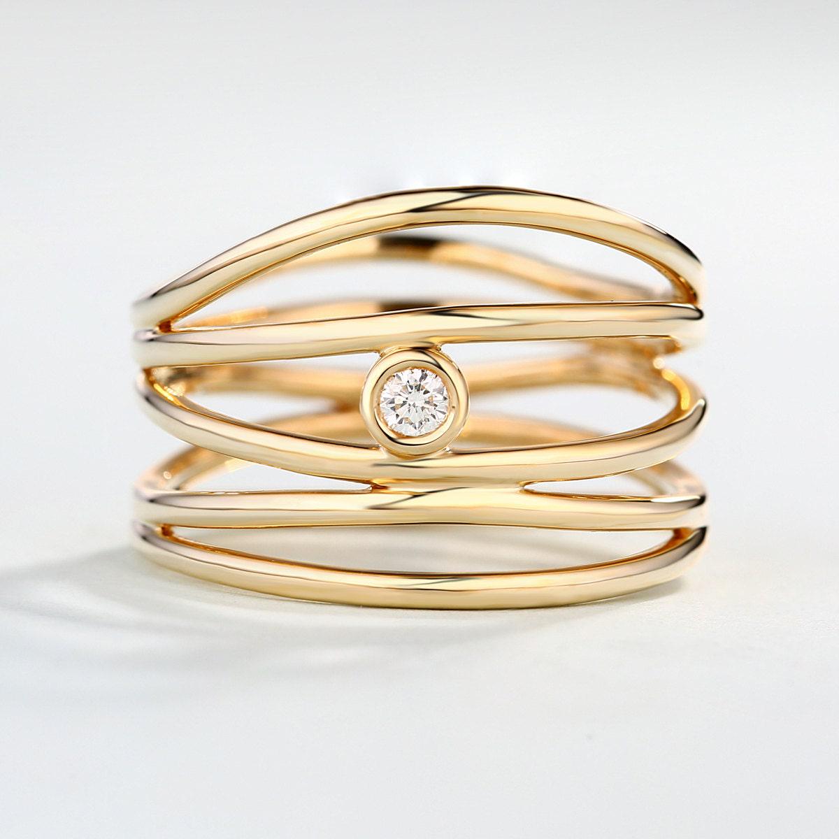 Unique Multi Row Infinity Twining Round Brilliant Diamond Ring Alternative Twisted Curved Gold ring stacking Knuckle Birthday Gift for her