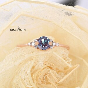 Vintage alexandrite engagement ring, Art deco Diamond ring rose gold ring, Cluster Wedding ring unique ring Bridal ring,Anniversary ring