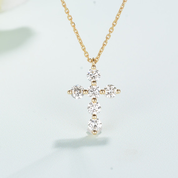 14K White Gold Tiny Diamond Cross Necklace - Dainty Layering Necklaces | J.  Landa