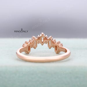 Art Deco Baguette Moissanite Wedding ring, Five Stones Chevron Matching band, Bridal Anniversary Gift image 13