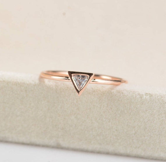 Solitaire Rose Gold Engagement Ring Promise Trillion Cut - Etsy