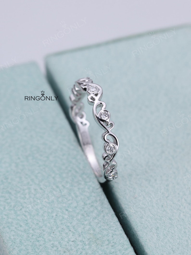 Diamond Wedding Band Women White Gold Jewelry Art Deco Gift Etsy