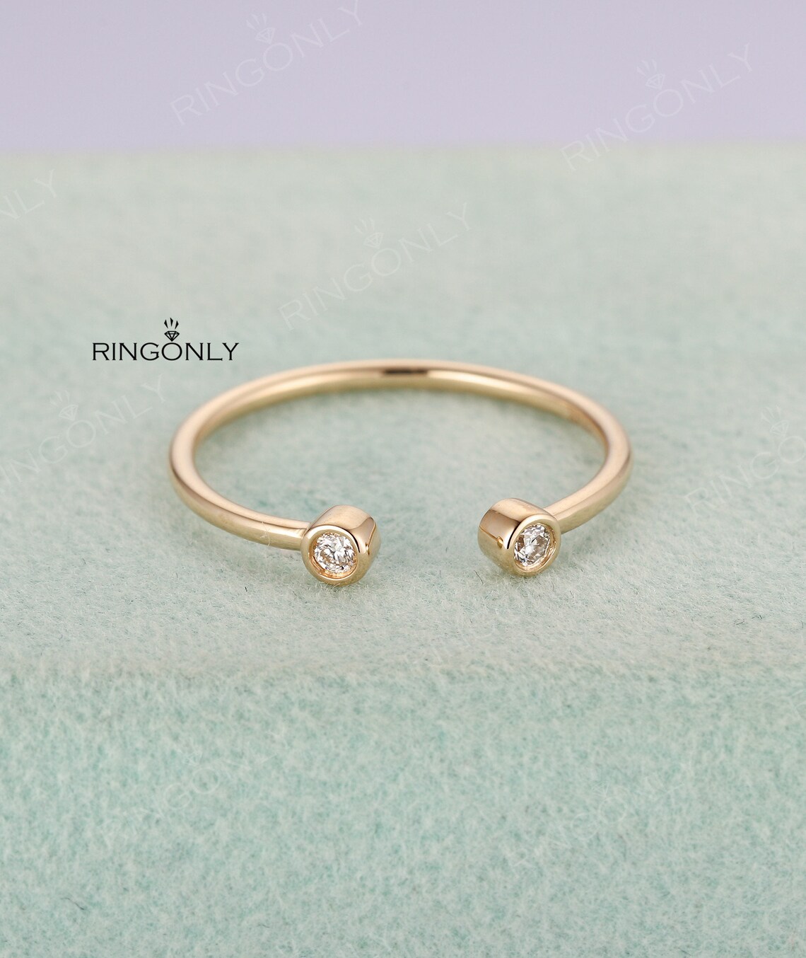 Open Diamond wedding Band Bezel set Simple Diamond Ring 14K | Etsy