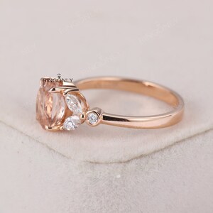 Vintage morganite engagement ring Oval cut prong set ring Unique rose gold ring Marquise & round cut moissanite diamond ring Bridal ring image 5