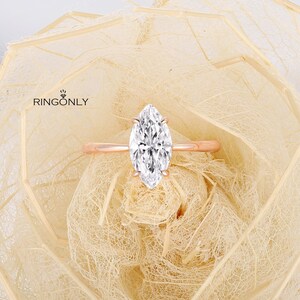 Marquise Moissanite Engagement Ring Vintage 14k Rose Gold Solitaire Ring Simple Ring Antique Bridal Ring Anniversary Promise Ring