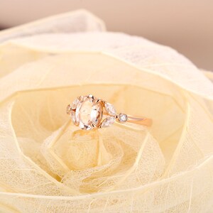 Vintage morganite engagement ring Oval cut prong set ring Unique rose gold ring Marquise & round cut moissanite diamond ring Bridal ring image 4