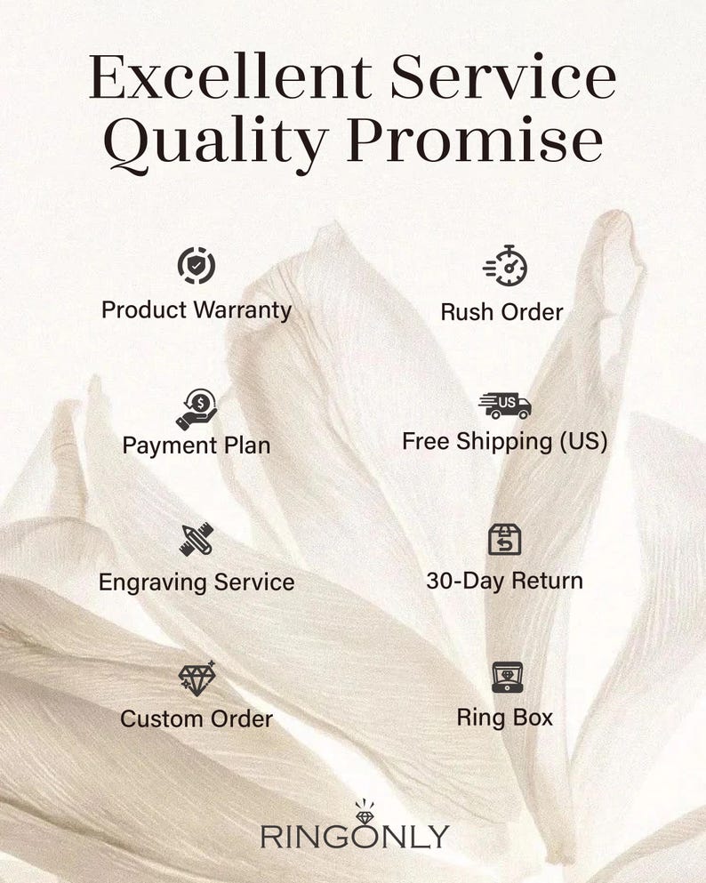 The image is a promotional poster for a jewelry store, highlighting their commitment to excellent service, quality, and a promise of various services and benefits.
