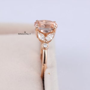 Vintage morganite engagement ring Oval cut prong set ring Unique rose gold ring Marquise & round cut moissanite diamond ring Bridal ring image 8
