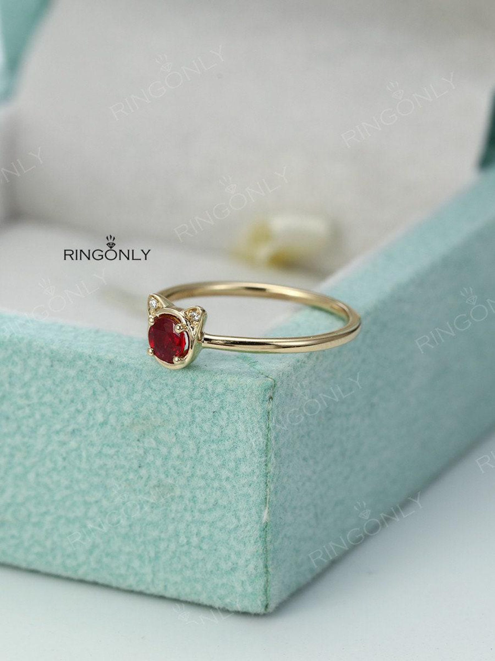 Animal Cat Ring Ruby Ring Unique Engagement Ring Women Wedding Diamond ...
