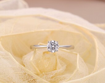 Moissanite engagement ring Solitaire engagement ring Unique Simple Bridal Jewelry Ring Promise Matching Anniversary Birthstone Ring