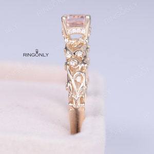 Morganite Engagement Ring Vintage Emerald Cut Art Deco Engagement ring Antique Cluster Diamond wedding women Delicate Promise anniversary image 5