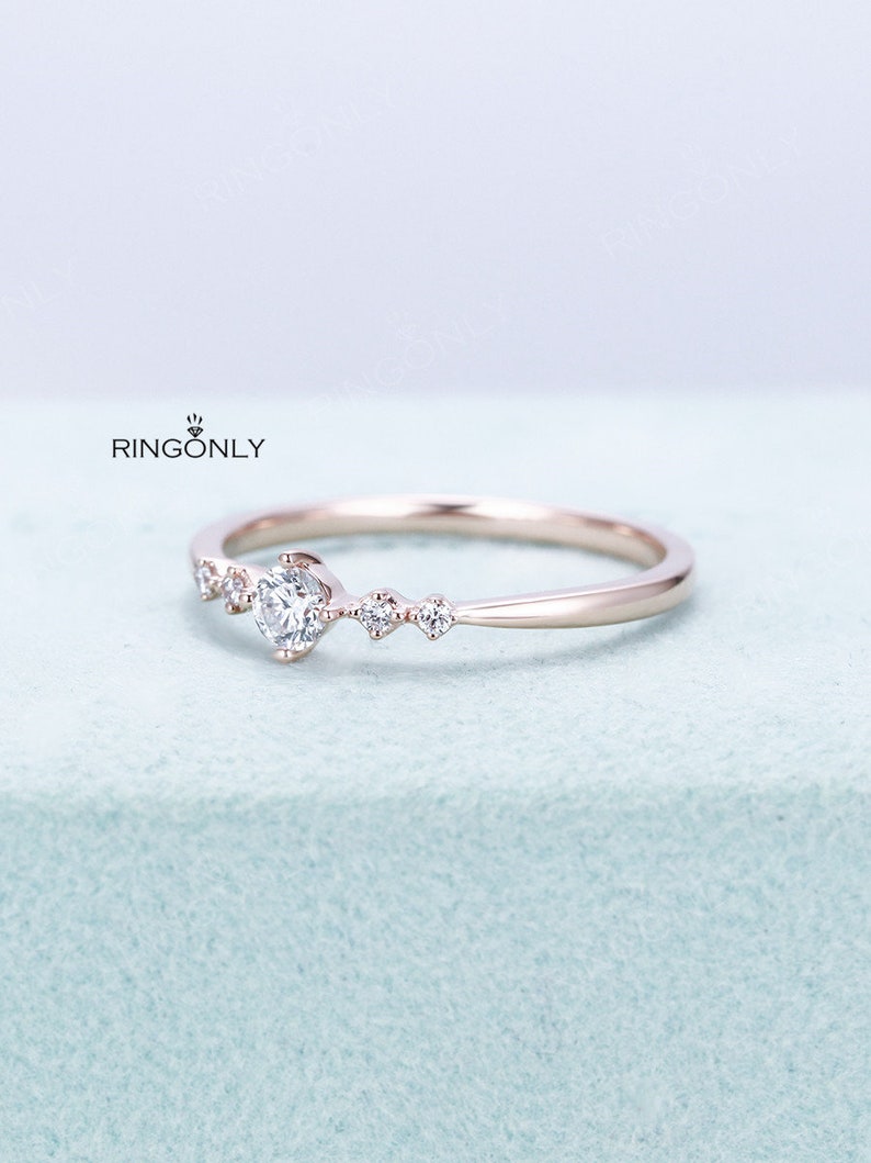 Natural diamond engagement ring Simple yellow gold ring Round shaped prong set ring Diamond moissanite ring Minimalist anniversary ring image 5